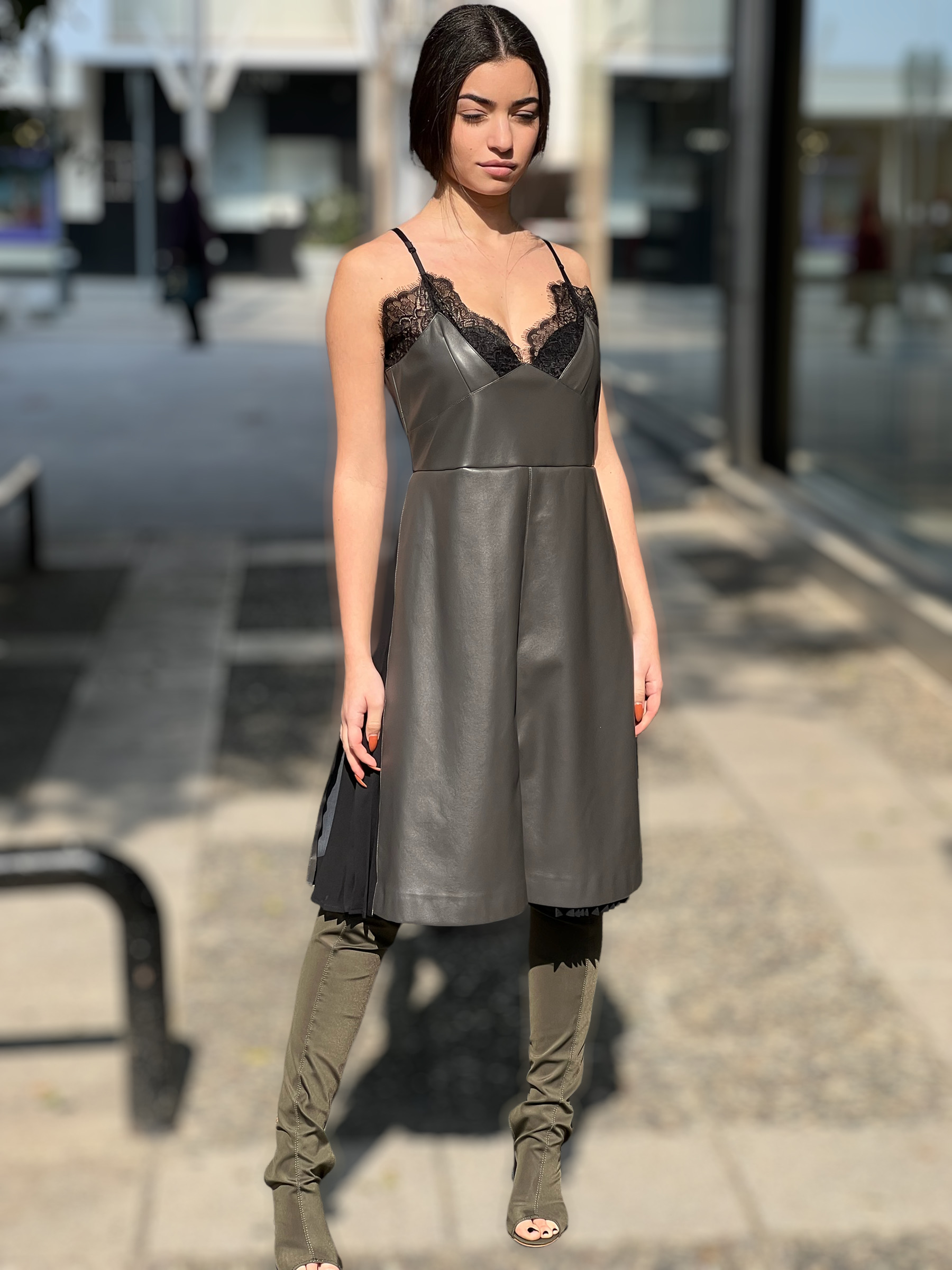 grey faux leather dress LEATHER DRESS